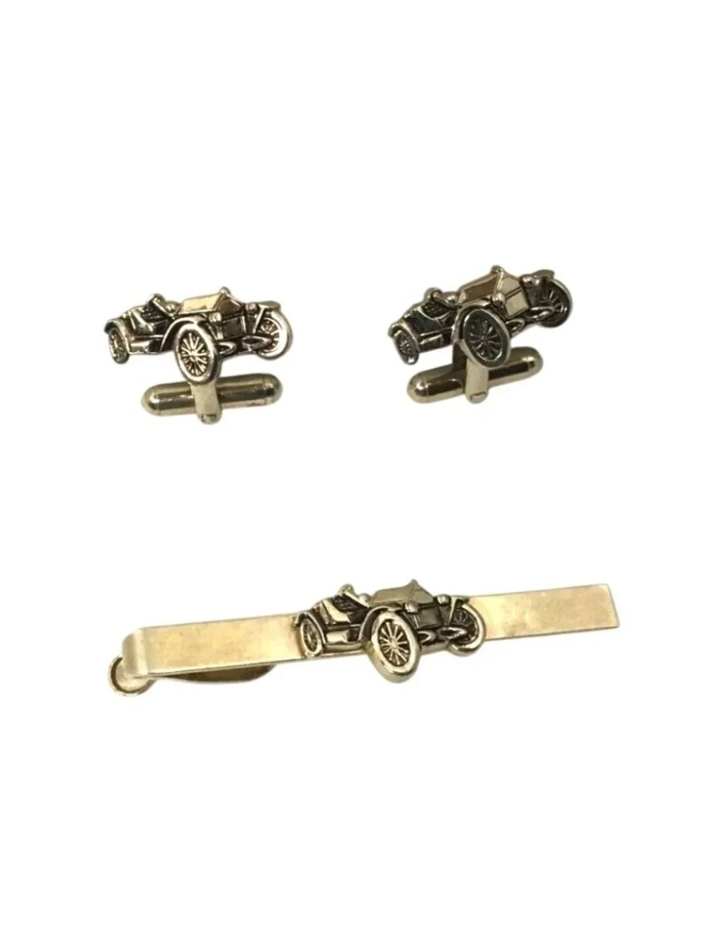 Pioneer Vintage 1960s Touring Car Silver Tone Cuff Links and Tie Clip